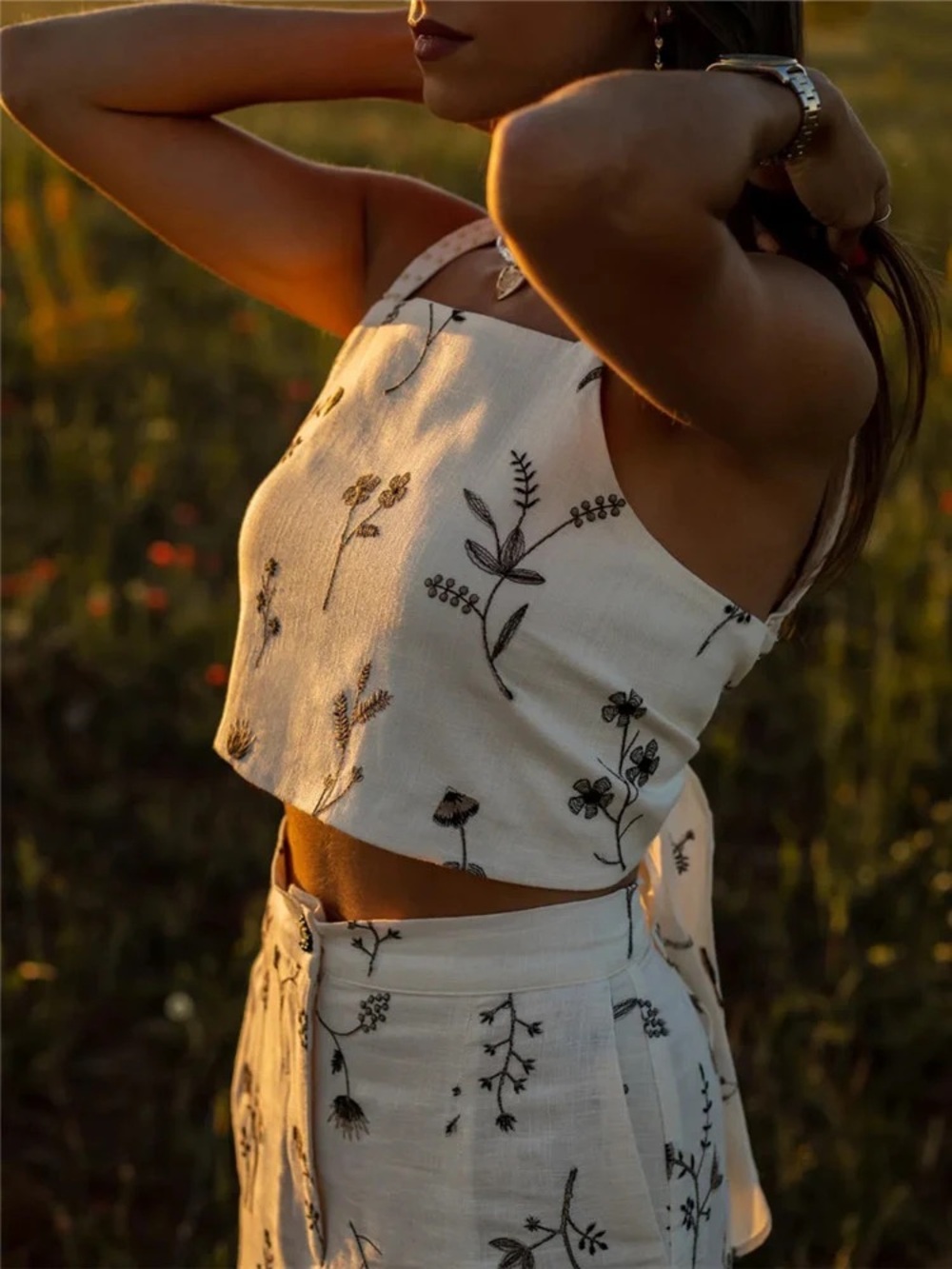 ZARA Cream Linen-Texture Top with Black Logo Tag